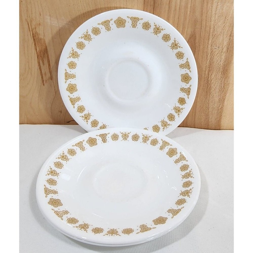 3) Corelle Corning Butterfly Gold  6.25" Tea or Coffee Cup Saucer Only vintage - Picture 3 of 5